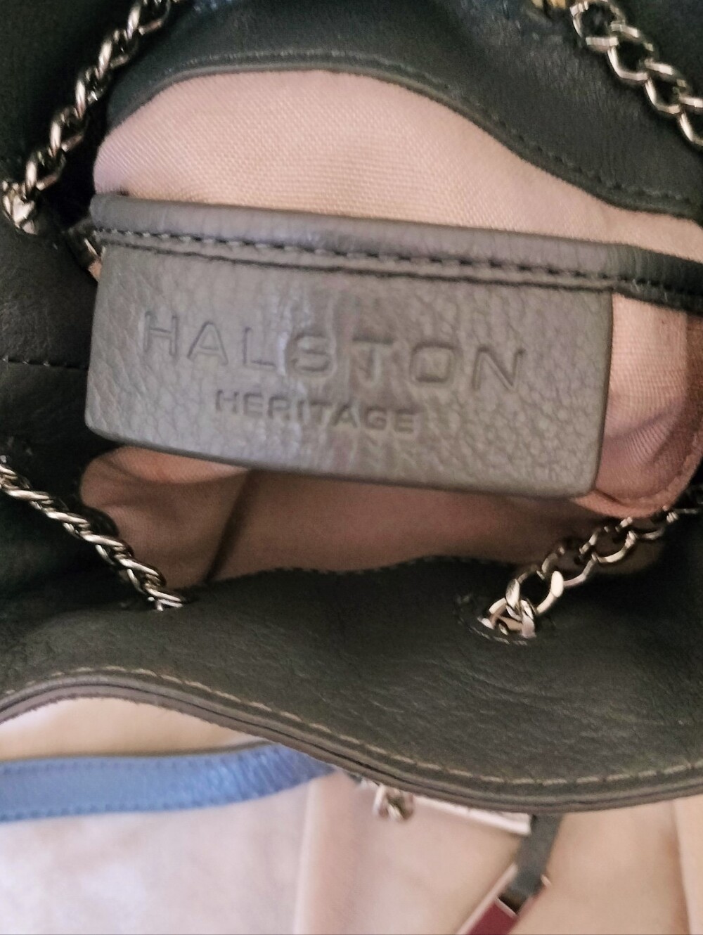 NWOT! Halston Heritage Metallic Gray Leather/Suede Crossbody Mini Bucket Bag - Picture 10 of 11